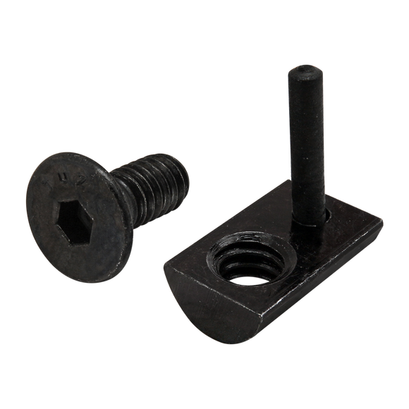 3524 -  Bolt Assembly: 1/4-20 x .625" Black FHSCS and Roll-In T-Nut with Flex Handle - Black Zinc