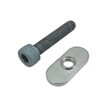 75-3416 -  Bolt Assembly: M6 x 30.00mm Blue SHCS with Slide-In Economy T-Nut - Centered Thread - Bright Zinc
