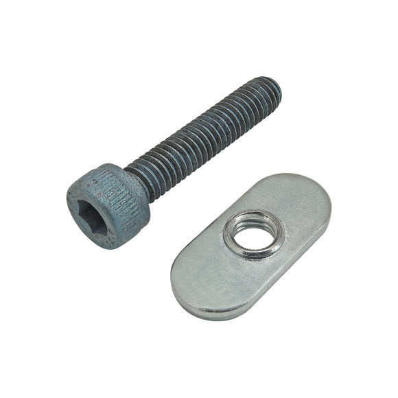 75-3416 -  Bolt Assembly: M6 x 30.00mm Blue SHCS with Slide-In Economy T-Nut - Centered Thread - Bright Zinc