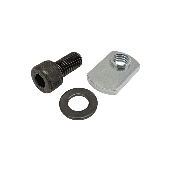 75-3534 -  Bolt Assembly: M8 x 16.00mm Black SHCS with Washer and Slide-In Economy T-Nut - Offset Thread - Bright Zinc
