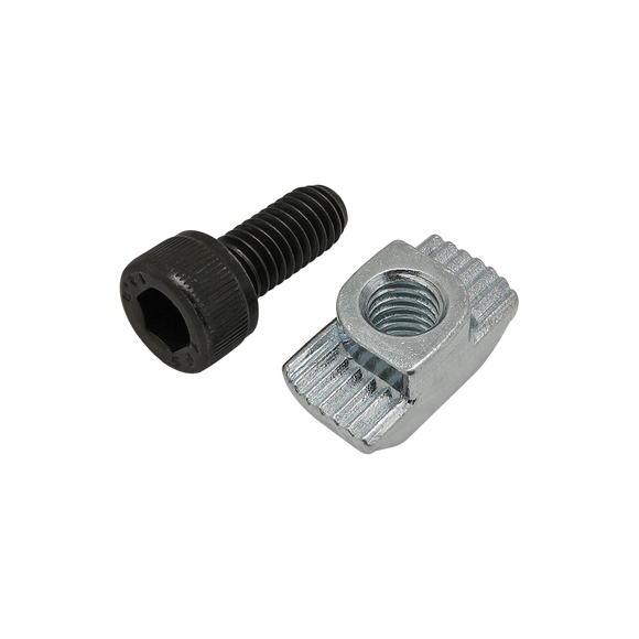 75-3594 -  Bolt Assembly: M6 x 14.00mm Black SHCS with Standard Drop-In T-Nut - Bright Zinc