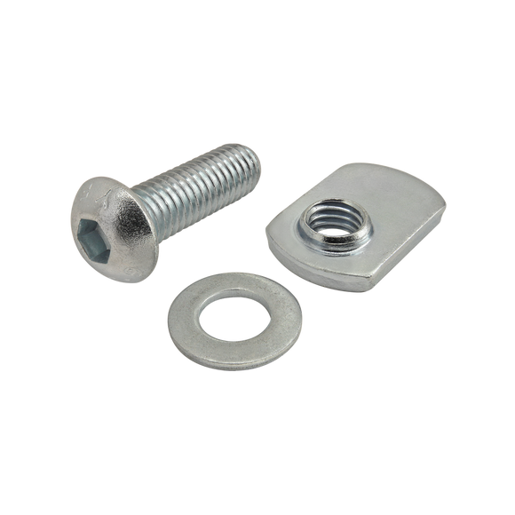 3877 -  Bolt Assembly: M8 x 25.00mm Bright BHSCS with Washer and Slide-In Economy T-Nut - Offset Thread - Bright Zinc