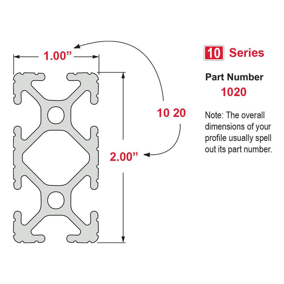 1020 - 1.00” X 2.00” T-Slotted Profile - Six Open T-Slots