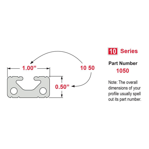 1050 - ﻿1.00” X 0.50” T-Slotted Profile - Single Open T-Slot