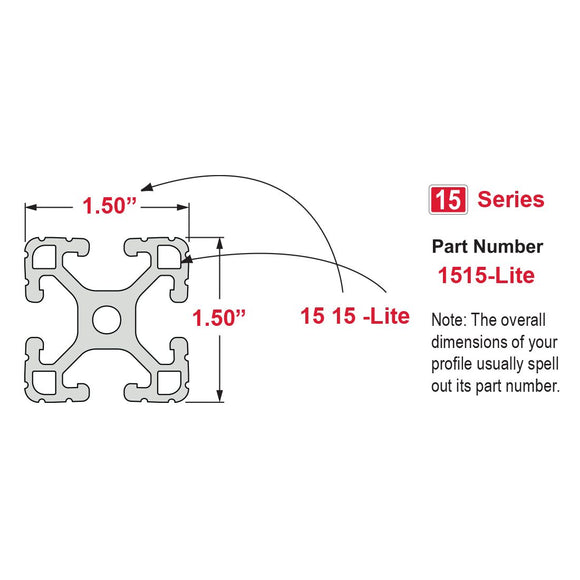 1515-LITE - 1.50” X 1.50” Lite T-Slotted Profile - Four Open T-Slots