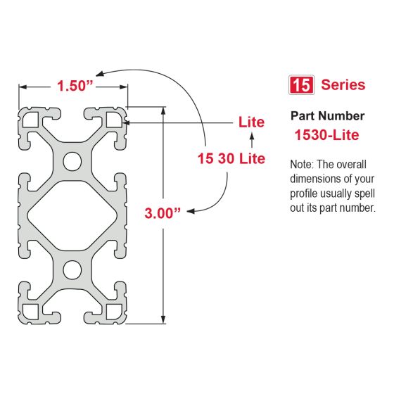 1530-Lite - 1.5” X 3” Lite T-Slotted Extrusion -  Six Open T-Slots