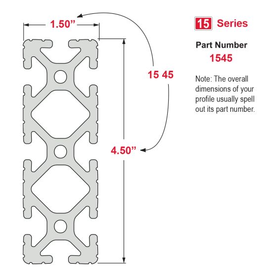 1545 - ﻿1.5” X 4.5” T-Slotted Extrusion