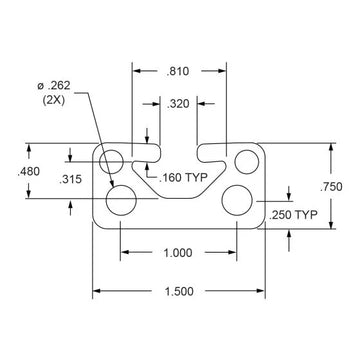1575 - ﻿1.5” X .75” T-Slotted Extrusion - 0