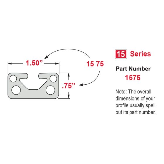 1575 - ﻿1.5” X .75” T-Slotted Extrusion