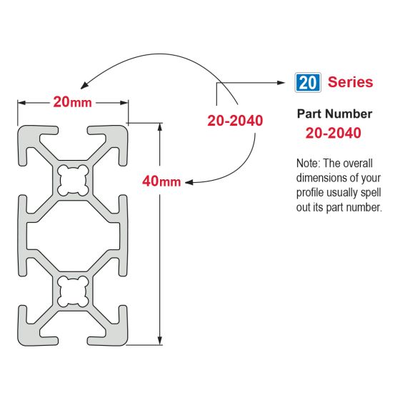 20-2040 - 20mm X 40mm T-Slotted Profile - Six Open T-Slots