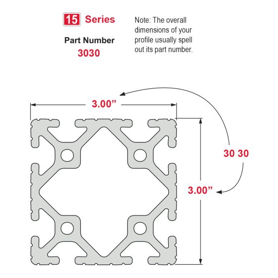 3030 - ﻿3.00" X 3.00" T-Slotted Profile - Eight Open T-Slots
