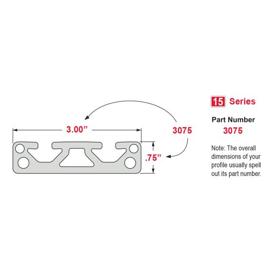 3075 - ﻿3.00” X .75” Smooth Surface T-Slotted Profile - Two Adjacent Open T-Slots