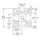 40-4040-Lite- 40mm X 40mm Lite T-Slotted Profile - Four Open T-Slots-2