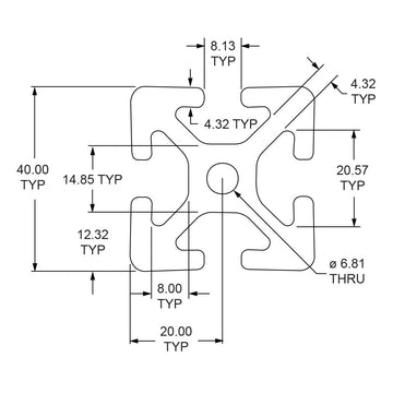40-4040 - 40mm X 40mm T-Slotted Profile - Four Open T-Slots - 0