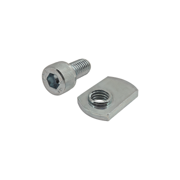 3864 -  Bolt Assembly: M8 x 16.00mm Bright SHCS and Slide-In Economy T-Nut - Offset Thread - Bright Zinc