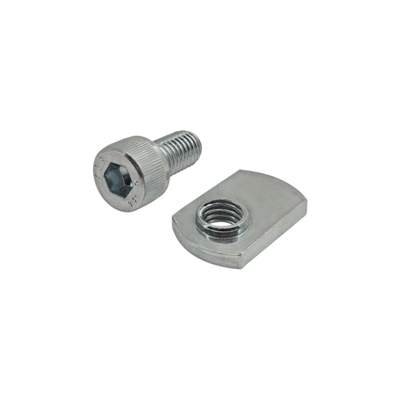 3864 -  Bolt Assembly: M8 x 16.00mm Bright SHCS and Slide-In Economy T-Nut - Offset Thread - Bright Zinc