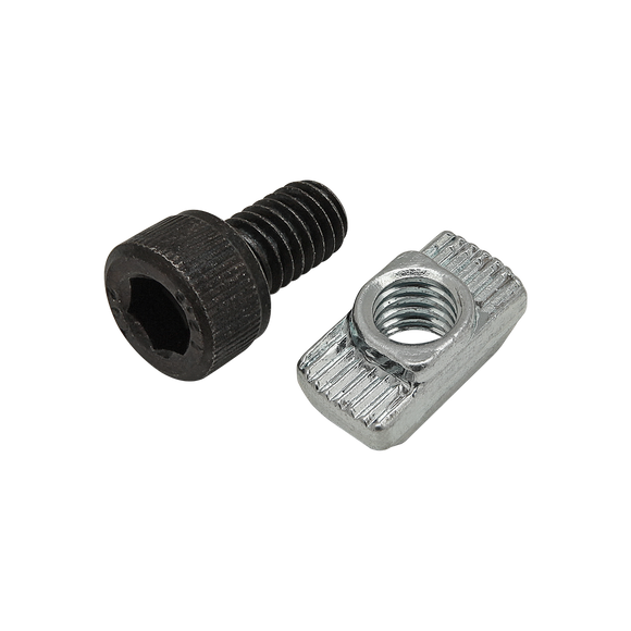 75-3590 -  Bolt Assembly: M6 x 10.00mm Black SHCS with Standard Drop-In T-Nut - Bright Zinc