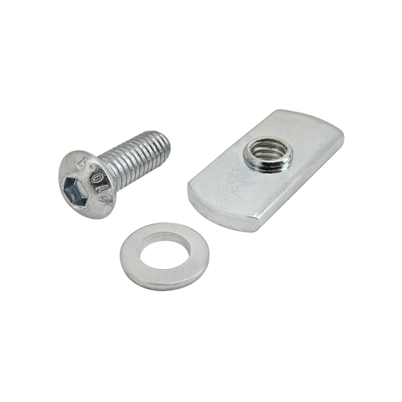 3826 -  Bolt Assembly: M6 x 16.00mm Bright BHSCS with Washer and Slide-In Economy T-Nut - Centered Thread - Bright Zinc