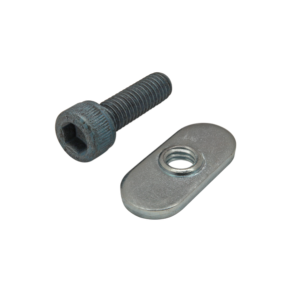 3035 -  Bolt Assembly: M6 x 20.00mm Blue SHCS with Slide-In Economy T-Nut - Centered Thread - Bright Zinc