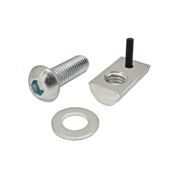 3886 -  Bolt Assembly: M8 x 25.00mm Bright BHSCS with Washer and Roll-In T-Nut with Flex Handle - Bright Zinc