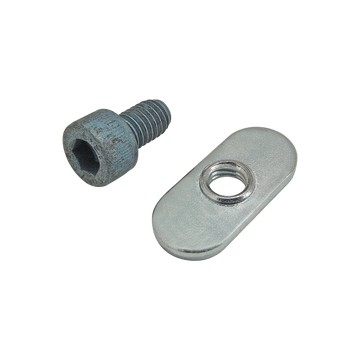 75-3411 -  Bolt Assembly: M6 x 10.00mm Blue SHCS with Slide-In Economy T-Nut - Centered Thread - Bright Zinc