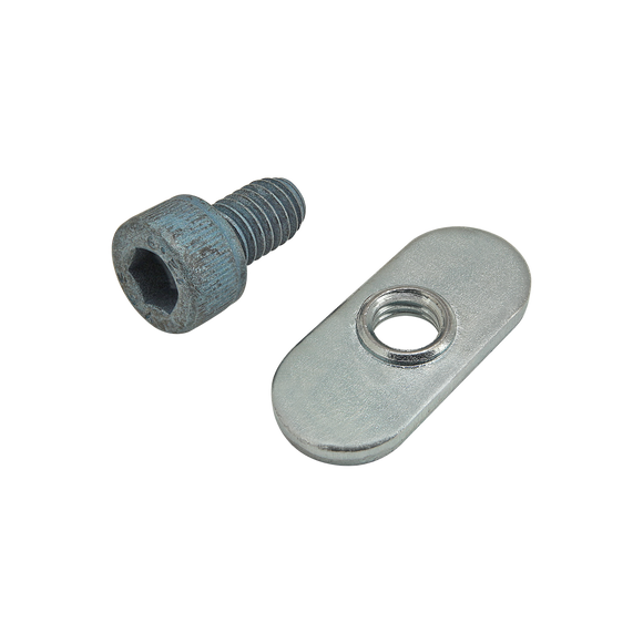 75-3411 -  Bolt Assembly: M6 x 10.00mm Blue SHCS with Slide-In Economy T-Nut - Centered Thread - Bright Zinc