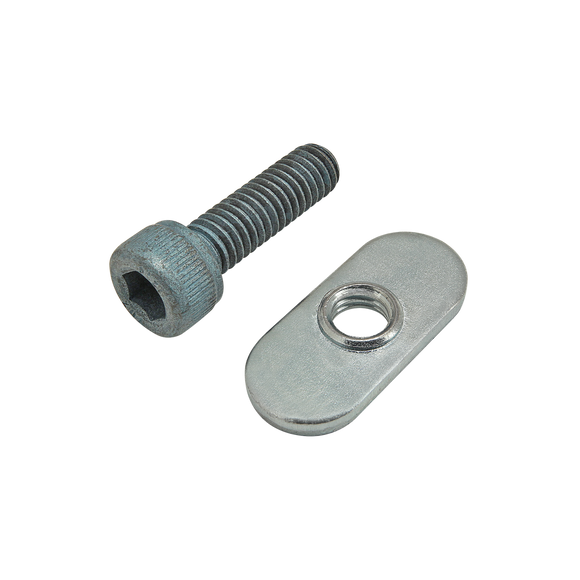 75-3414 -  Bolt Assembly: M6 x 20.00mm Blue SHCS with Slide-In Economy T-Nut - Centered Thread - Bright Zinc