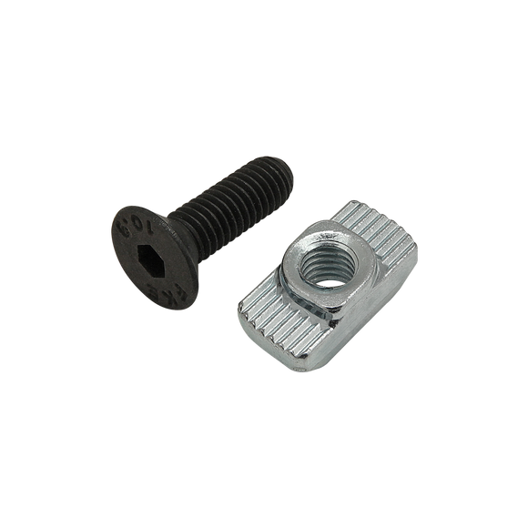 75-3575 -  Bolt Assembly: M5 x 16.00mm Black FHSCS with Standard Drop-In T-Nut - Bright Zinc