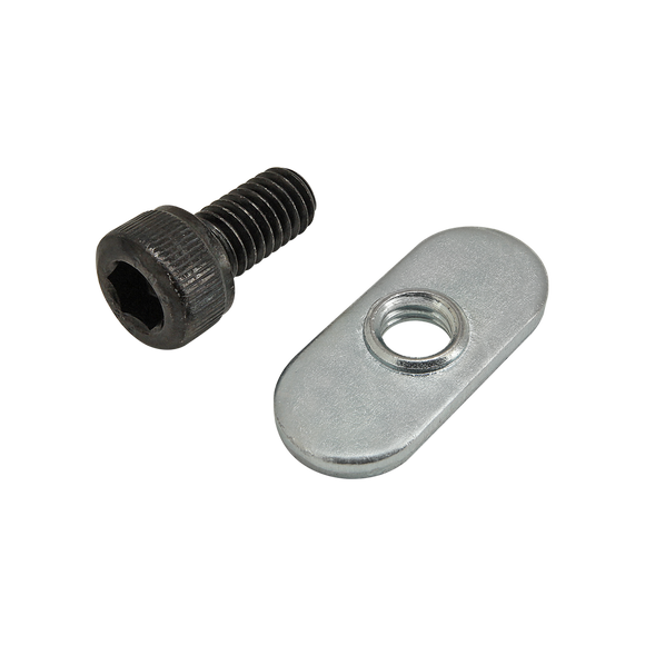 75-3521 -  Bolt Assembly: M6 x 12.00mm Black SHCS with Slide-In Economy T-Nut - Centered Thread - Bright Zinc