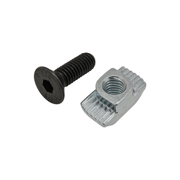 75-3587 -  Bolt Assembly: M6 x 18.00mm Black FHSCS with Standard Drop-In T-Nut - Bright Zinc