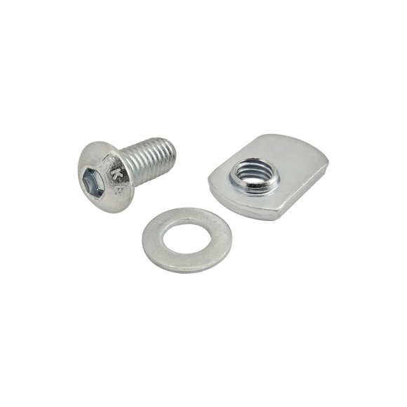 3830 -  Bolt Assembly: M8 x 16.00mm Bright BHSCS with Washer with a Slide-In Economy T-Nut - Offset Thread - Bright Zinc