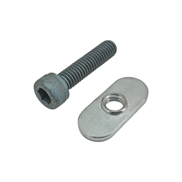 75-3415 -  Bolt Assembly: M6 x 25.00mm Blue SHCS with Slide-In Economy T-Nut - Centered Thread - Bright Zinc