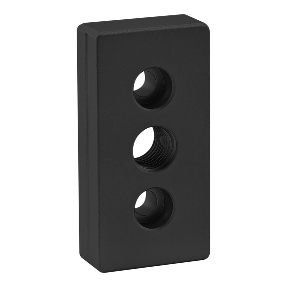 40-2138-BLACK -  40 Series 3 Hole - Center Tap Base Plate - 40mm x 80mm with M16 Tap