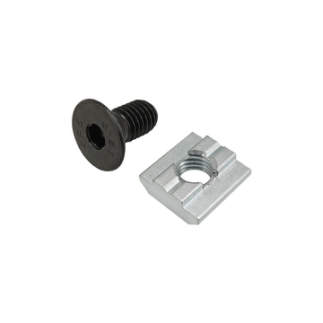 75-3629 -  Bolt Assembly: M8 x 16.00mm Black FHSCS with Self-Aligning Slide-In T-Nut - Bright Zinc