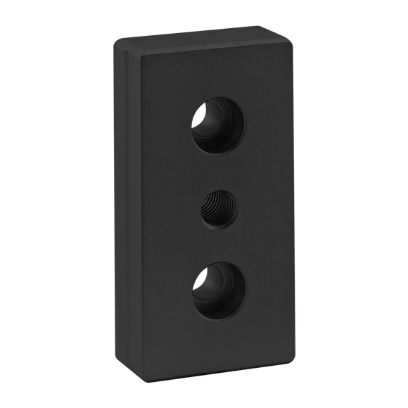 40-2130-BLACK -  40 Series 3 Hole - Center Tap Base Plate - 40mm x 80mm with M10 Tap