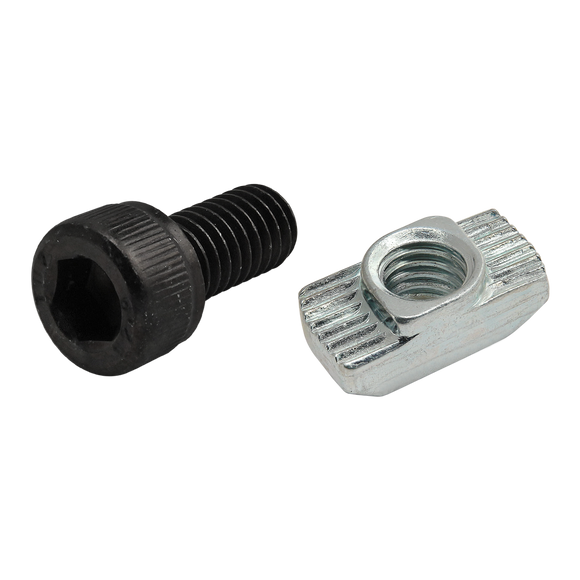 75-3598 -  Bolt Assembly: M6 x 12.00mm Black SHCS with Standard Drop-In T-Nut - Bright Zinc