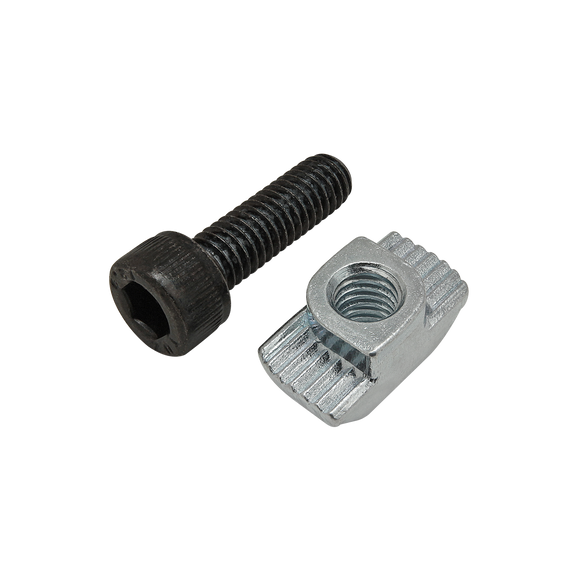 75-3597 -  Bolt Assembly: M6 x 20.00mm Black SHCS with Standard Drop-In T-Nut - Bright Zinc