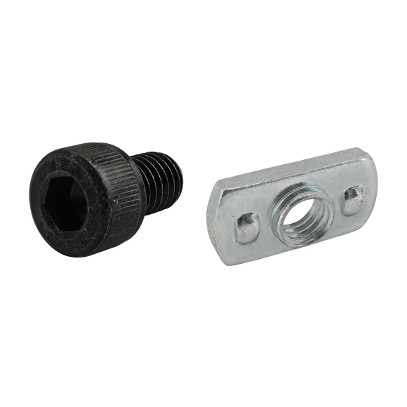 75-3620 -  Bolt Assembly: M8 x 12.00mm Black SHCS with Slide-In Economy T-Nut - Centered Thread - Bright Zinc