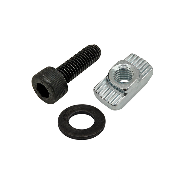75-3483 -  Bolt Assembly: M5 x 16.00mm Black SHCS with Washer and Standard Drop-In T-Nut  - Bright Zinc