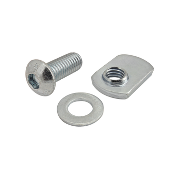 3870 -  Bolt Assembly: M8 x 20.00mm Bright BHSCS with Washer and Slide-In Economy T-Nut - Offset Thread - Bright Zinc