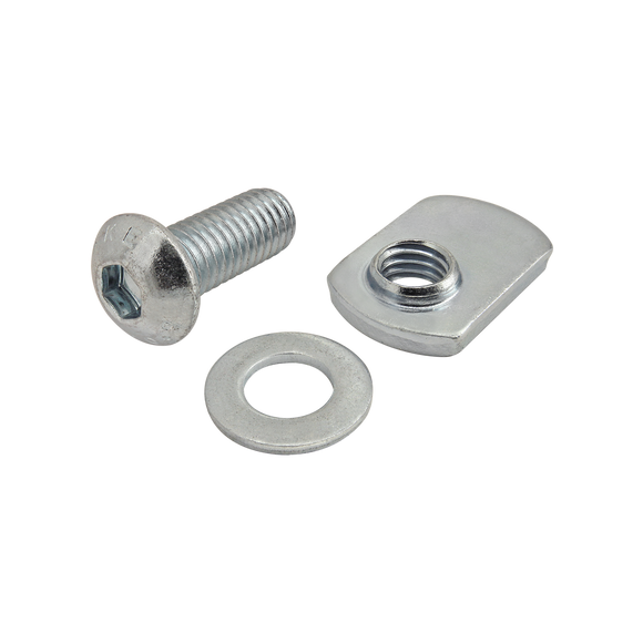 3870 -  Bolt Assembly: M8 x 20.00mm Bright BHSCS with Washer and Slide-In Economy T-Nut - Offset Thread - Bright Zinc