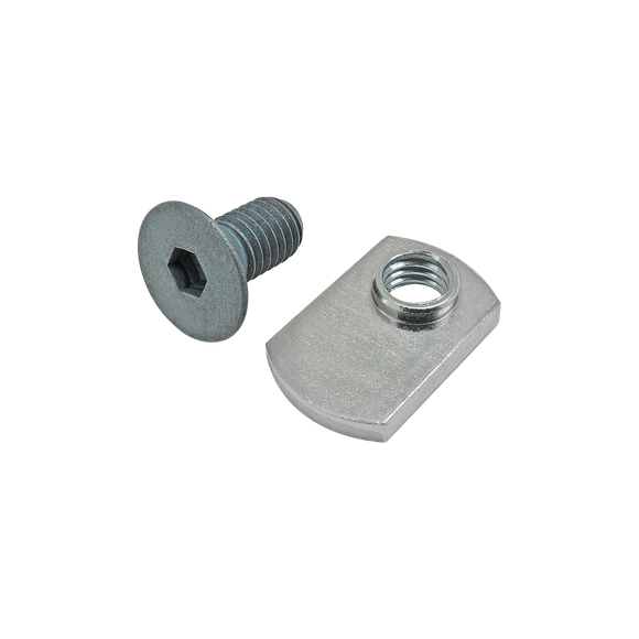 75-3508 -  Bolt Assembly: M8 x 16.00mm Blue FHSCS with Slide-In Economy T-Nut - Offset Thread - Bright Zinc