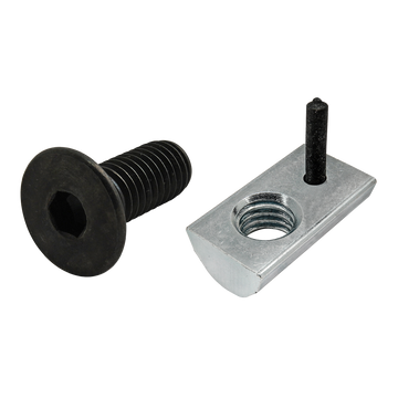 75-3652 -  Bolt Assembly: M8 x 20.00mm Black FHSCS and Roll-In T-Nut with Flex Handle - Bright Zinc