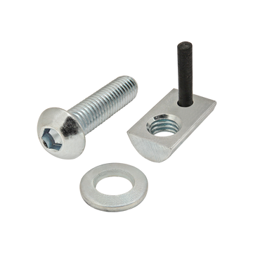 3829 -  Bolt Assembly: M6 x 25.00mm Bright BHSCS with Washer and Roll-In T-Nut with Flex Handle - Bright Zinc