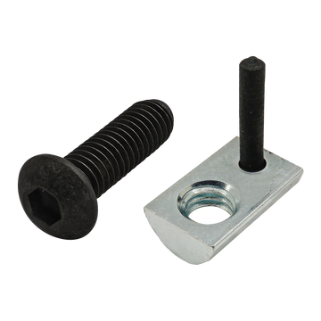 75-3640 -  Bolt Assembly: M6 x 20.00mm Black BHSCS with Roll-In T-Nut with Flex Handle - Bright Zinc