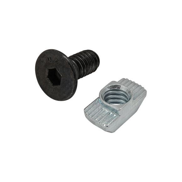 3409 -  Bolt Assembly: 1/4-20 x .625" Black FHSCS with Standard Drop-In T-Nut - Bright Zinc