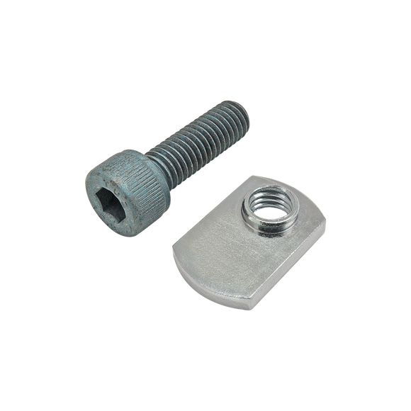 75-3431 -  Bolt Assembly: M8 x 25.00mm Blue SHCS with Slide-In Economy T-Nut - Offset Thread - Bright Zinc