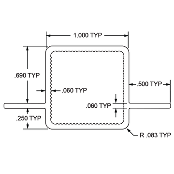 9015-145 -  1" SQUARE DOUBLE FLANGED QUICKFRAME 145" BAR