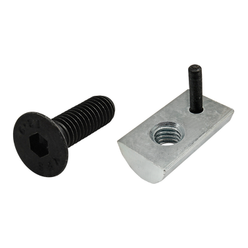 75-3654 -  Bolt Assembly: M6 x 20.00mm Black FHSCS with Roll-In T-Nut with Flex Handle - Bright Zinc