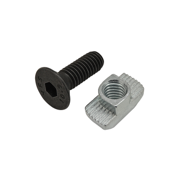 75-3628 -  Bolt Assembly: M6 x 18.00mm Black FHSCS with Standard Drop-In T-Nut - Bright Zinc